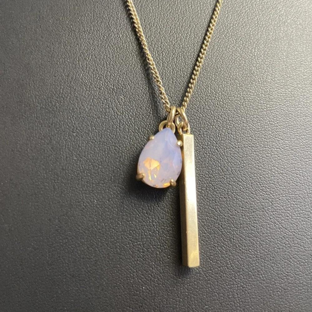 J Crew Long Necklace Rhinestone Bar Charm Star Gold Tone Jewelry - Picture 6 of 13